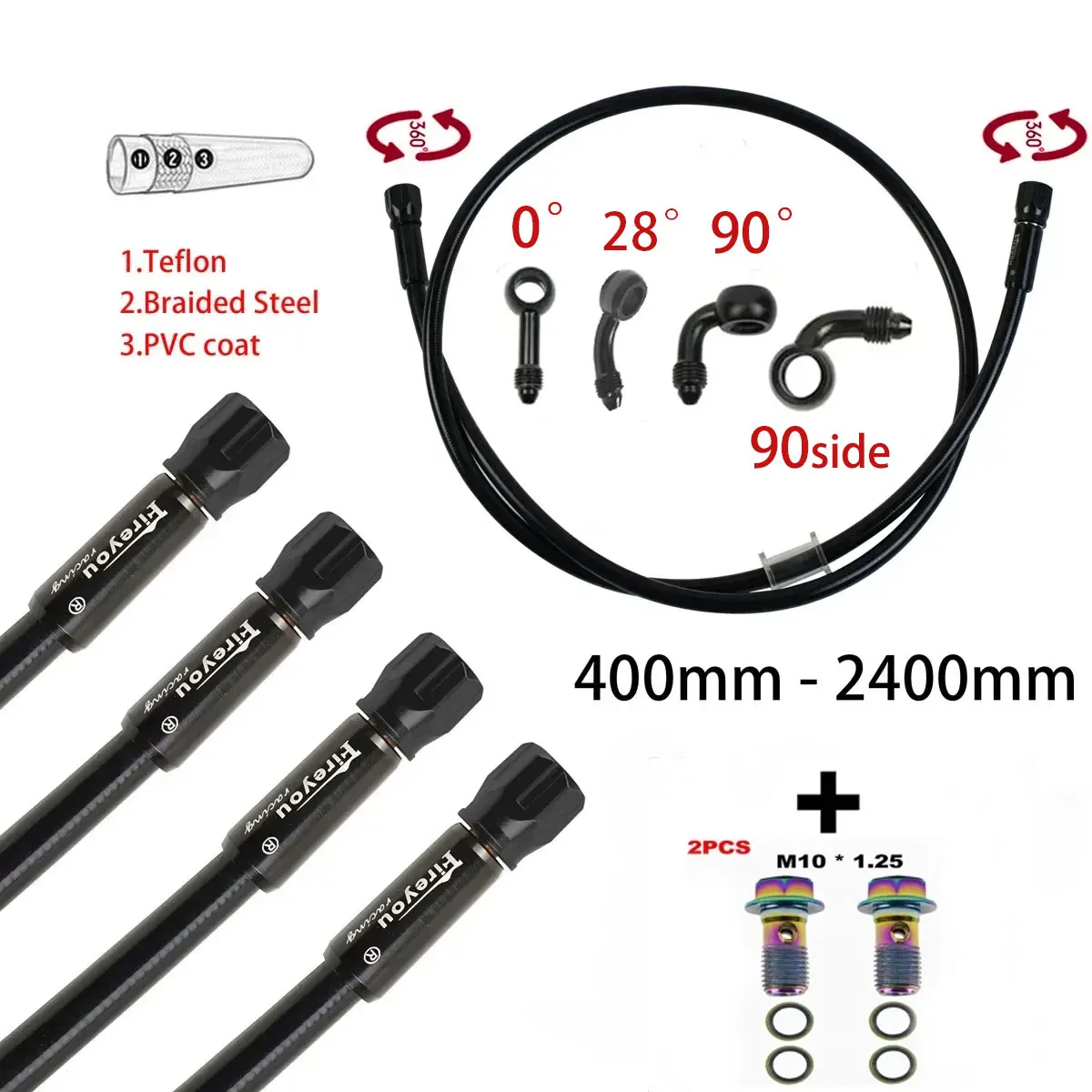 AN3 編組ブレーキホースオートバイ油圧クラッチチューブマス - Motorcycle Brake Cable のレビューと価格